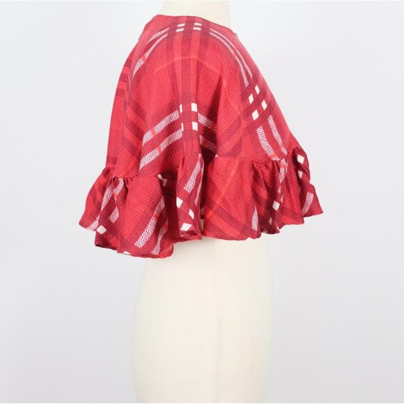 New Burberry Nova cape check poncho jacket wool silk red - Picture 10 of 11